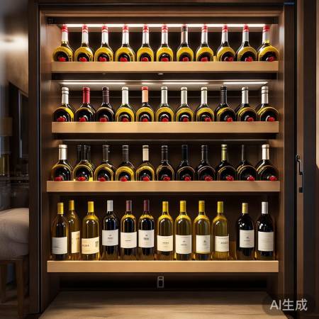 黄酒底层,红酒中层,柔和灯光