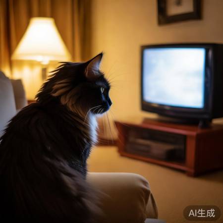 猫咪一心一意爱一台电视