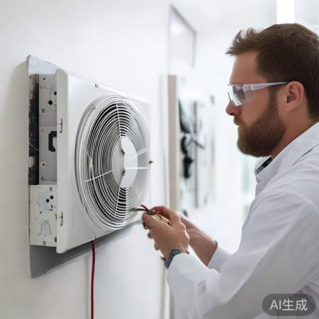 安装新风机,对齐接口。