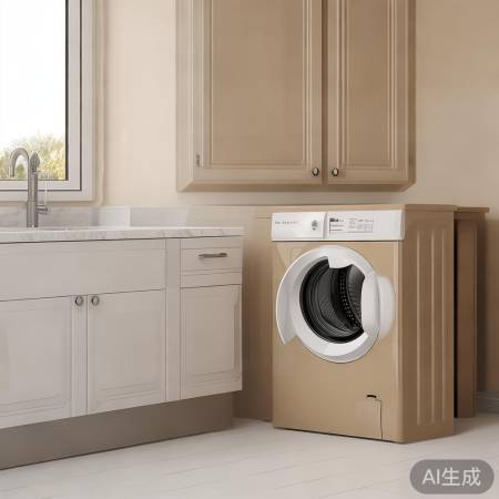 洗衣机与洗手台同色，风格统一