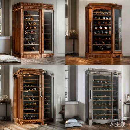 酒柜材质：实木、玻璃、不锈钢