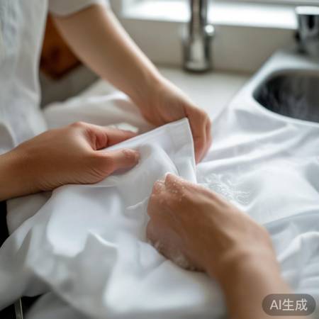 轻柔搓洗衣领，避免损伤。