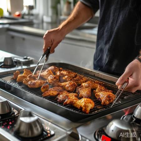 “鸡翅烤至金黄,汁液止。”